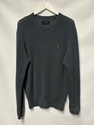 AllSaints Blue Grey Merino Double Collar Knitted Jumper Large