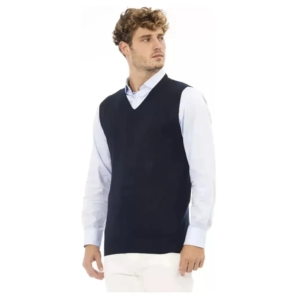 Alpha Studio Blue Viscose Men Vest