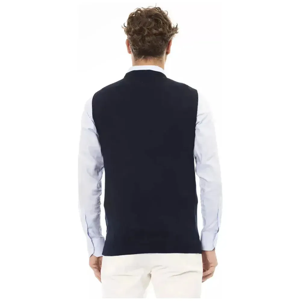 Alpha Studio Blue Viscose Men Vest