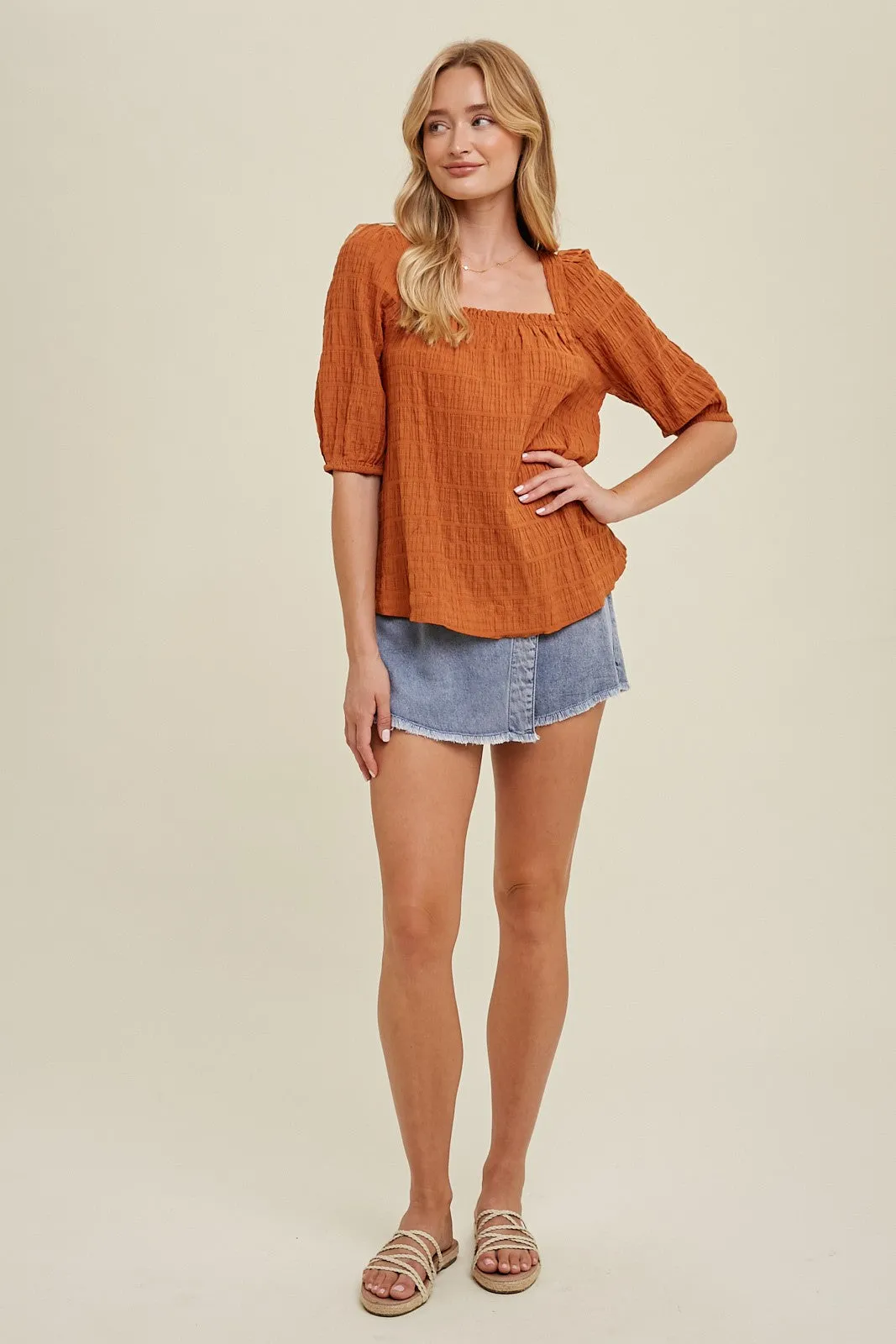 Amber Textured Balloon Sleeve Top