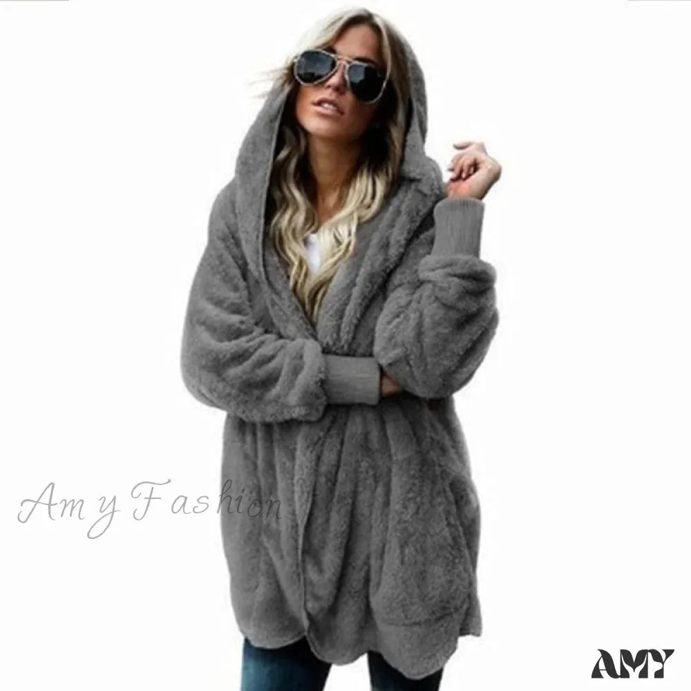 Amy Fashion - Harajuku Women Loose Long Cardigan Ladies Warm Coat Outwear