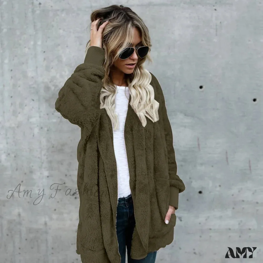 Amy Fashion - Harajuku Women Loose Long Cardigan Ladies Warm Coat Outwear