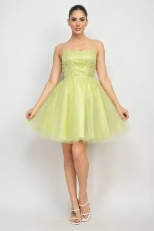 Apple Sequin Beads Tulle Mini Glittery Dress