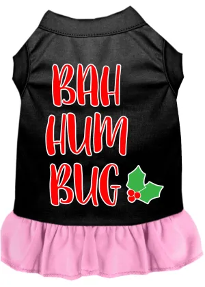 Bah Humbug Screen Print Dog Dress Black With Light Pink Xs