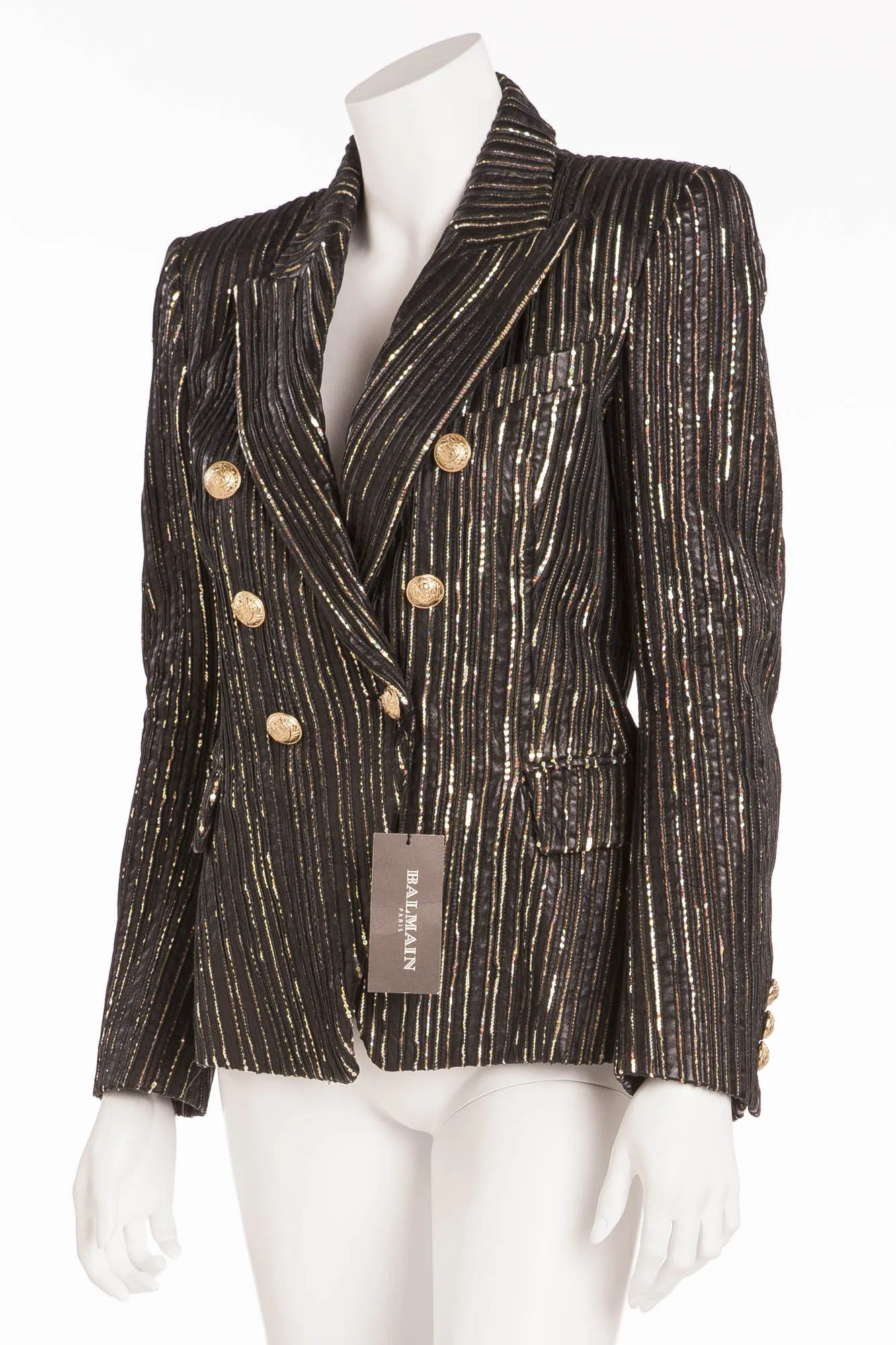 Balmain - NWT Black and Gold Leather Blazer Gold Buttons - FR 40