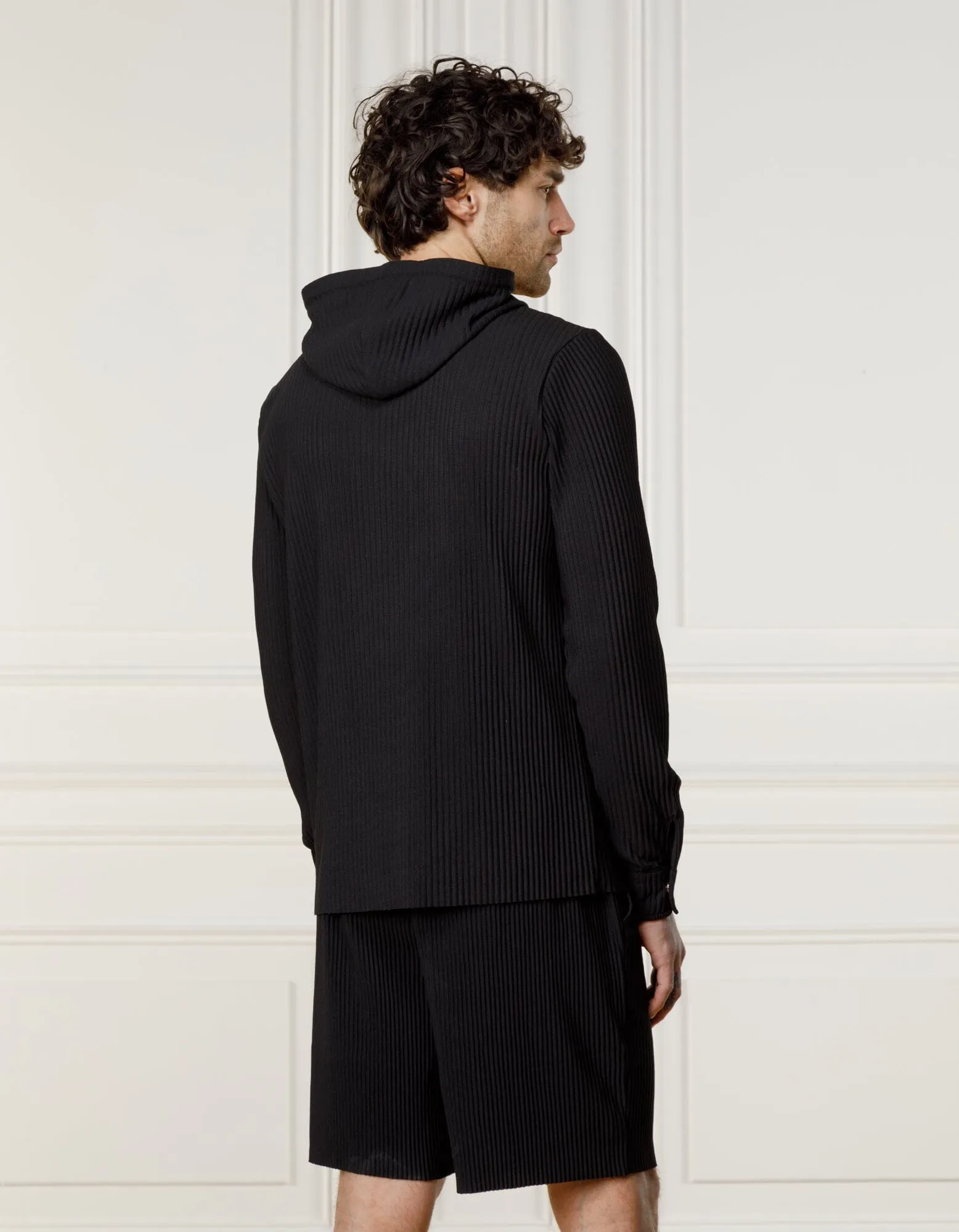 Black Pleated Hoodie