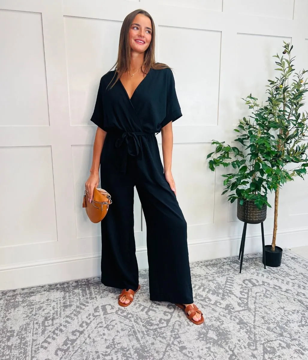 Black Wide Leg Wrap Jumpsuit