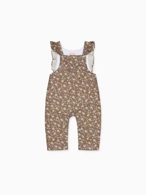 Brown Floral Delphina Baby Girl Dungarees