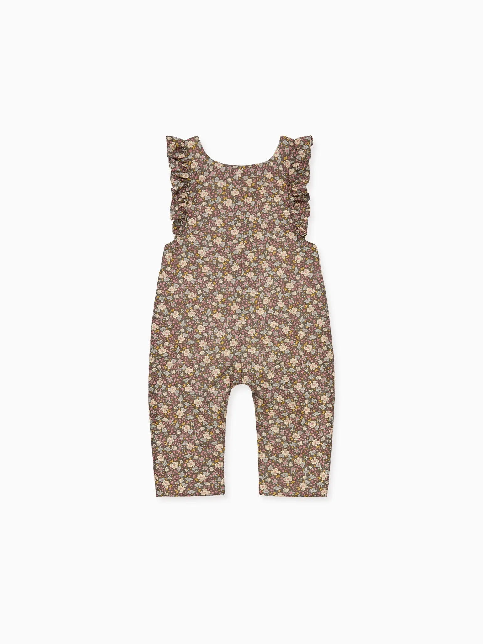 Brown Floral Delphina Baby Girl Dungarees