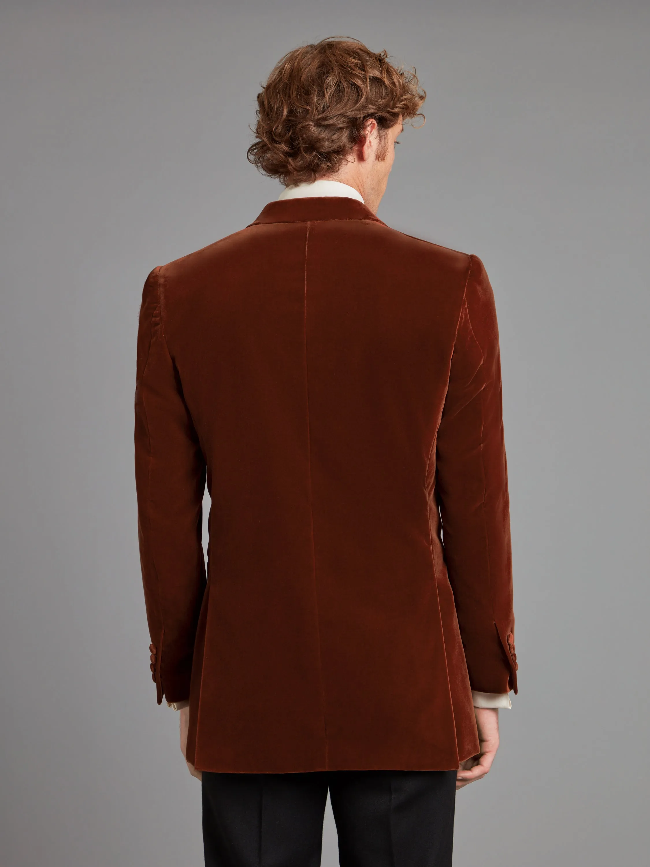 Carlyle Smoking Jacket - Burnt Orange Velvet