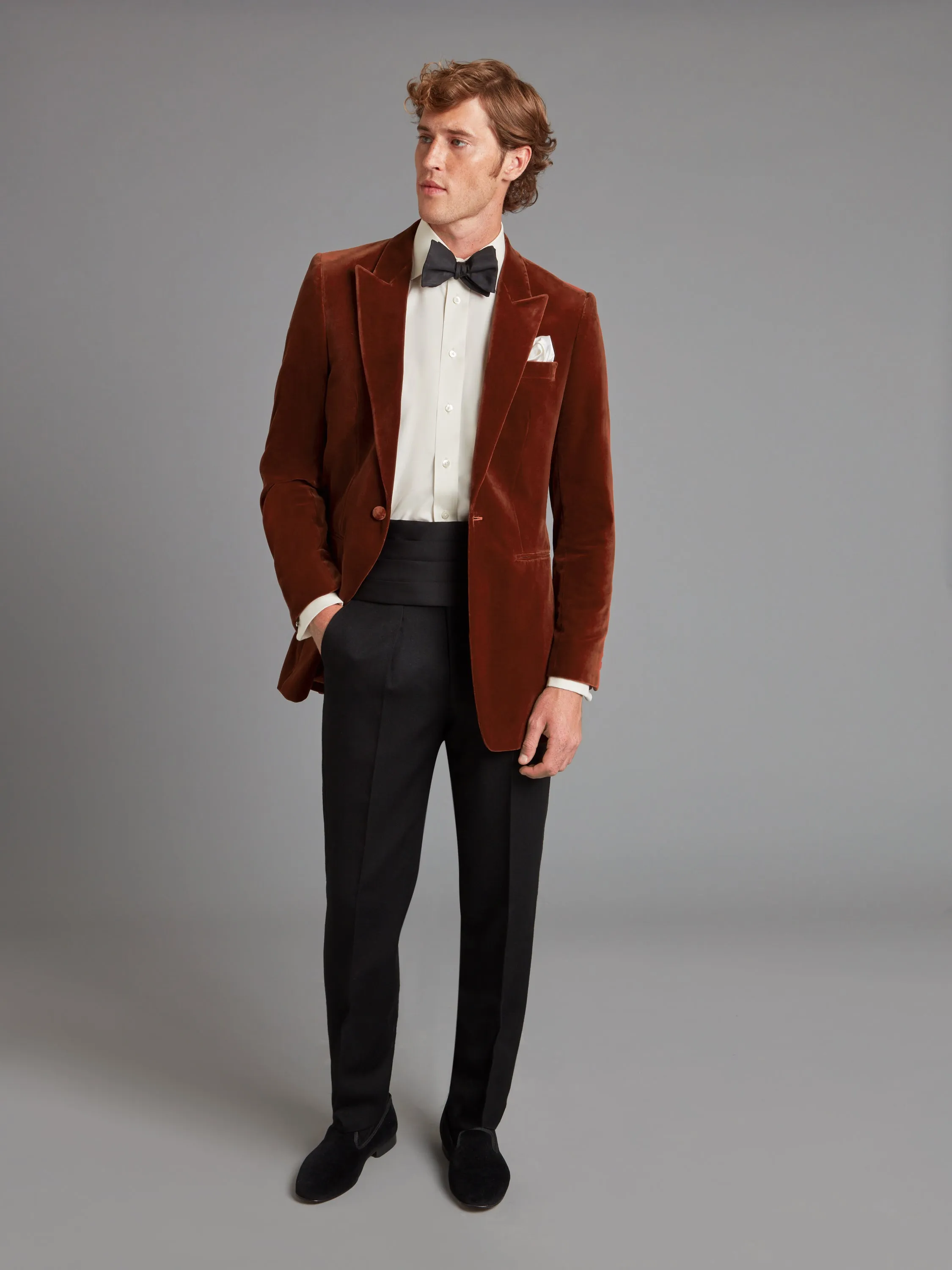 Carlyle Smoking Jacket - Burnt Orange Velvet