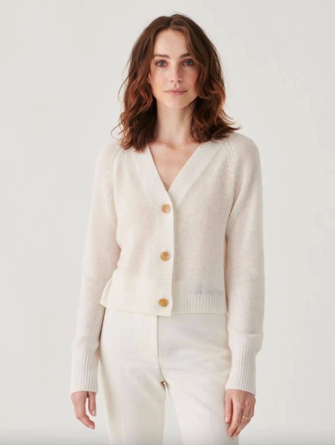 Cashmere Featherweight Button Cardigan - Soft White