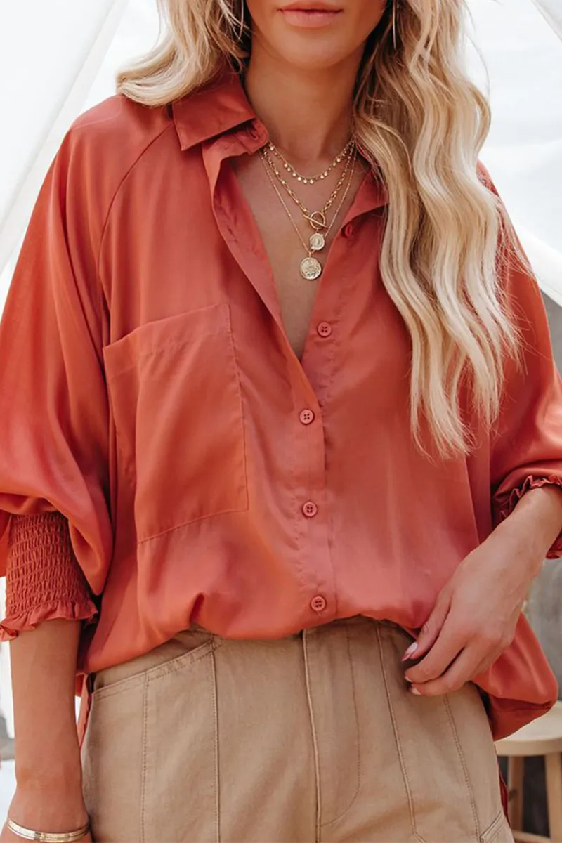 Casual Solid Patchwork Turndown Collar Blouses(3 Colors)