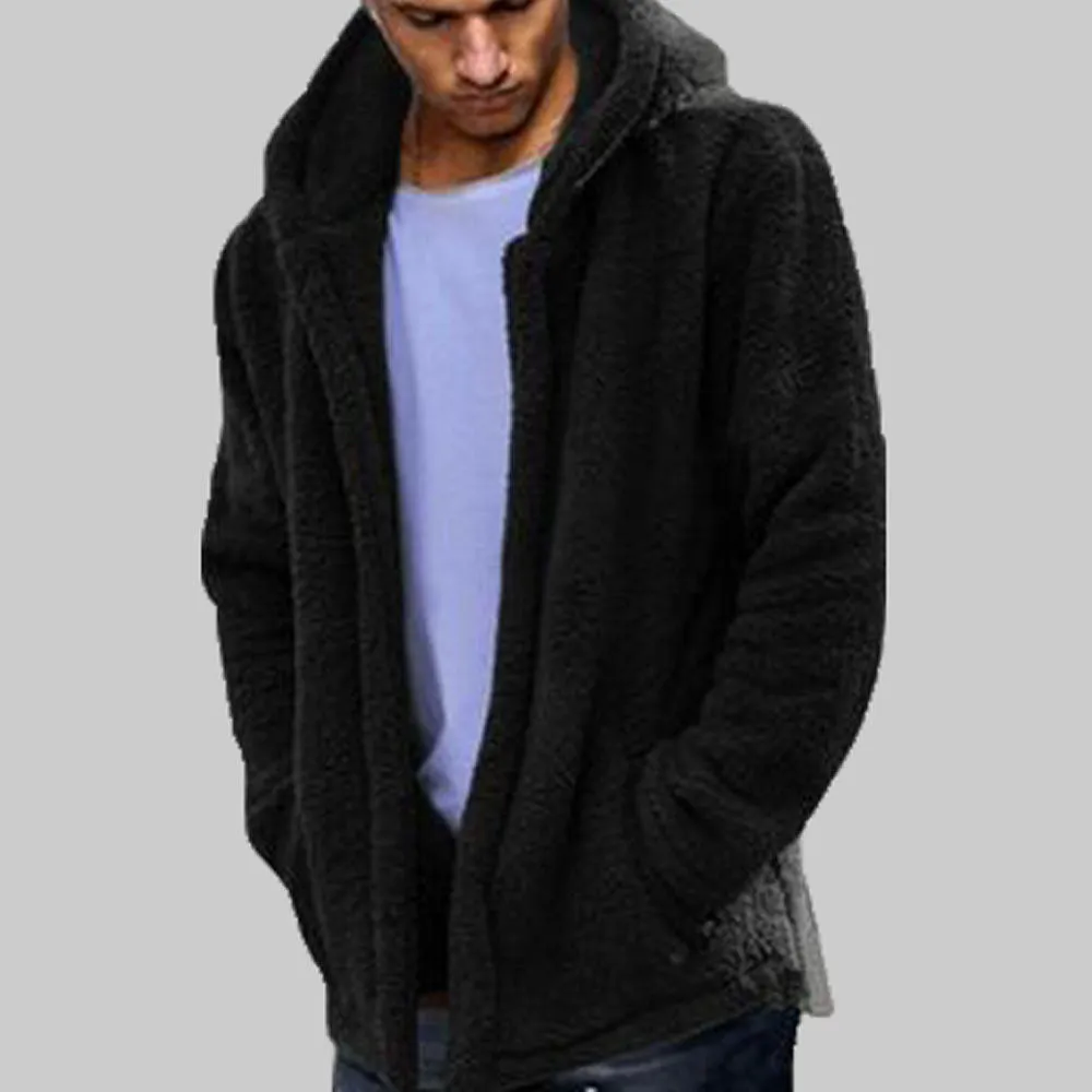 Casual Warm Men's Long Sleeve Fluffy Thick Cardigans For Winter