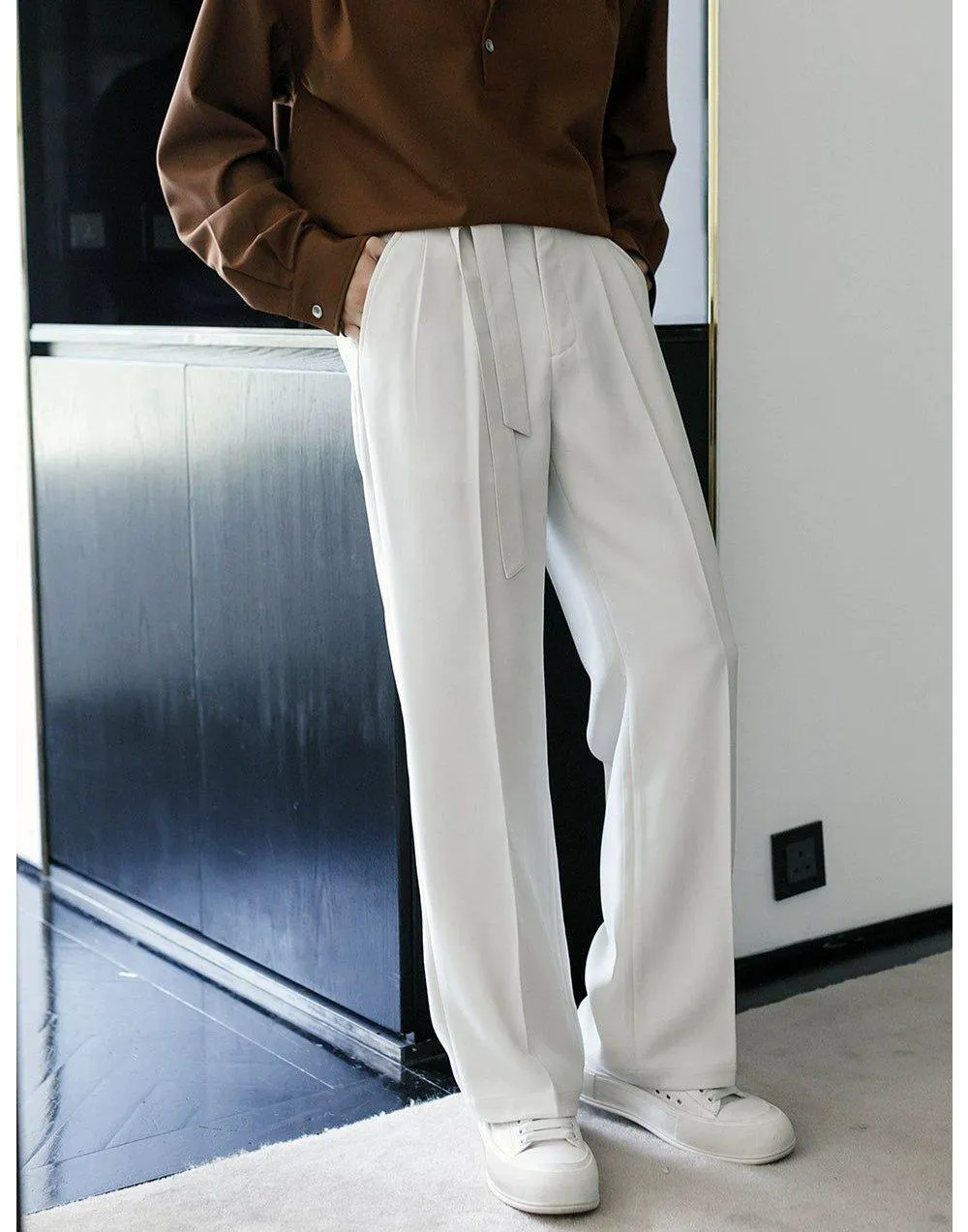 Chuan Belt Strap High Waisted Trousers