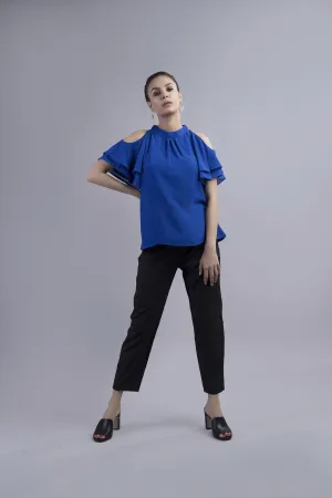 Clarissa Cold Shoulder Blouse Blue