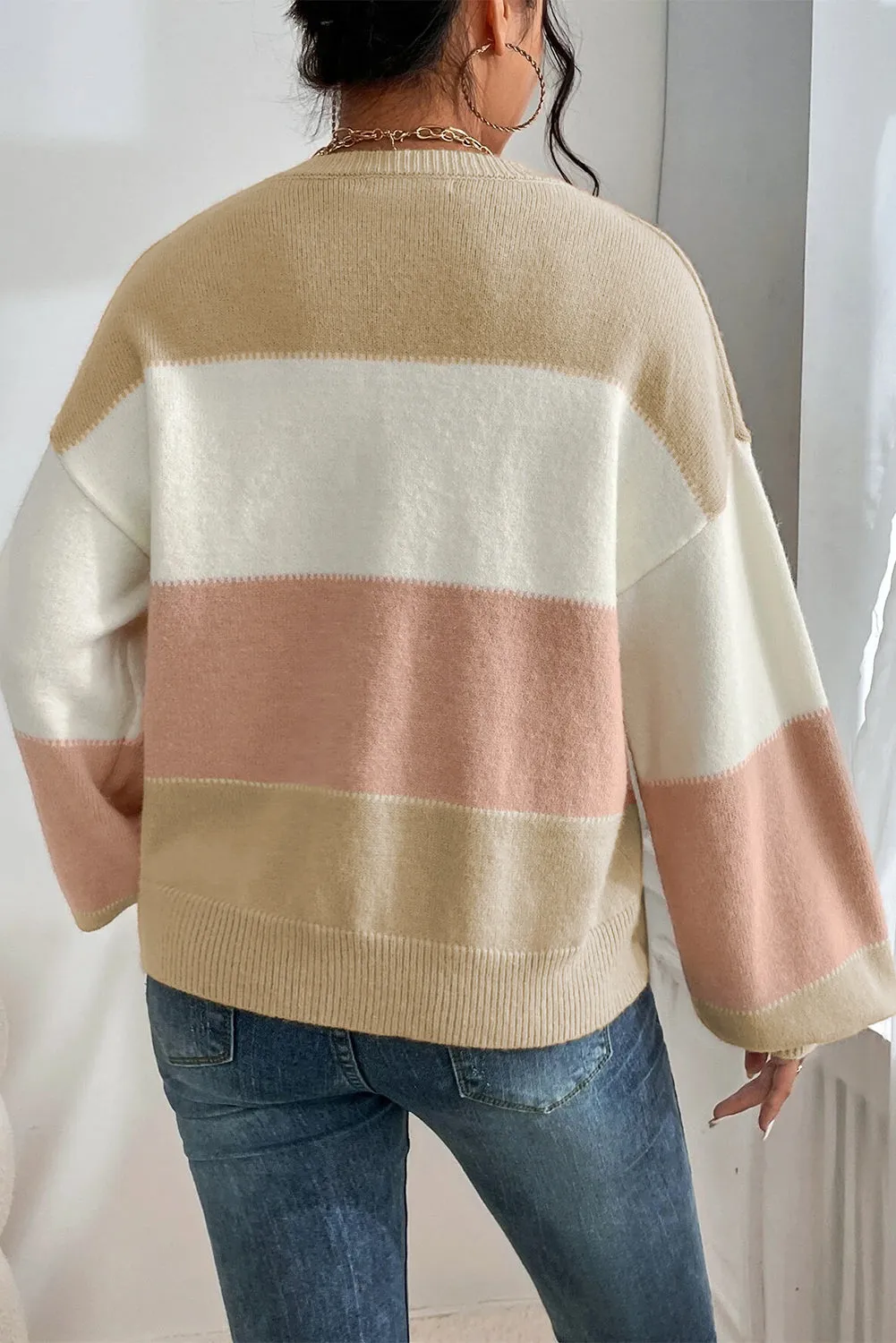 Colorblock Lantern Sleeve Sweater