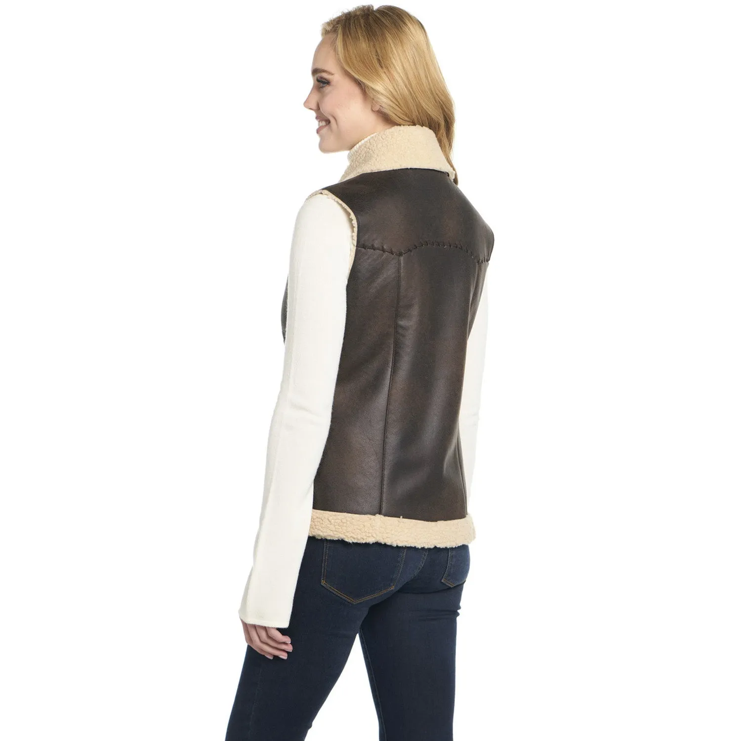 Cripple Creek Womens Open Front Vanilla Bean Faux Shearling Faux Fur Vest