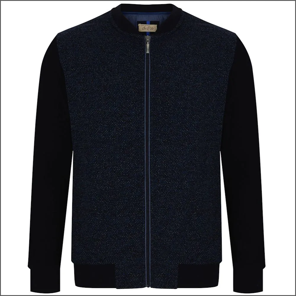 Drifter Navy Fleck Zip Cardigan^