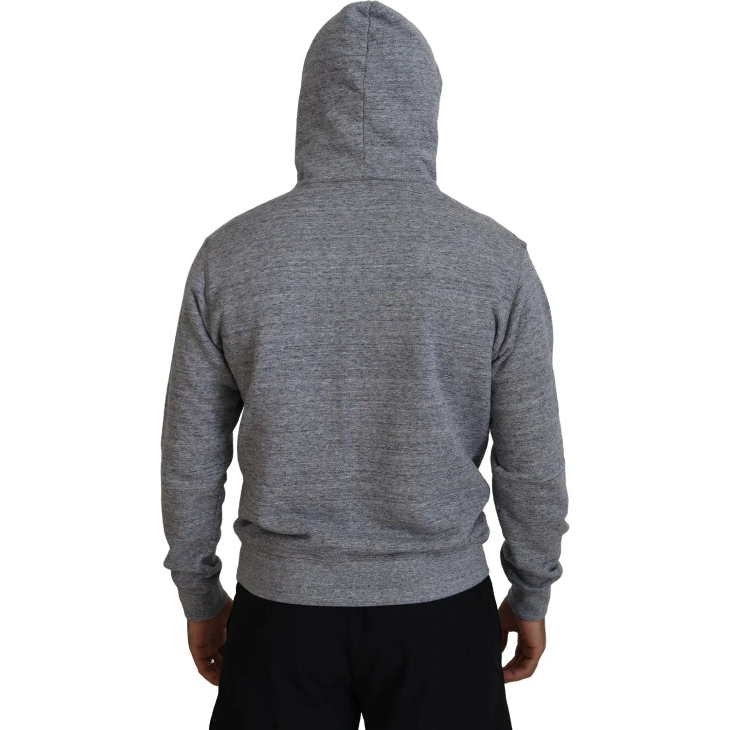 Dsquared² Gray Cotton Hooded Logo Print Men Pullover Sweater