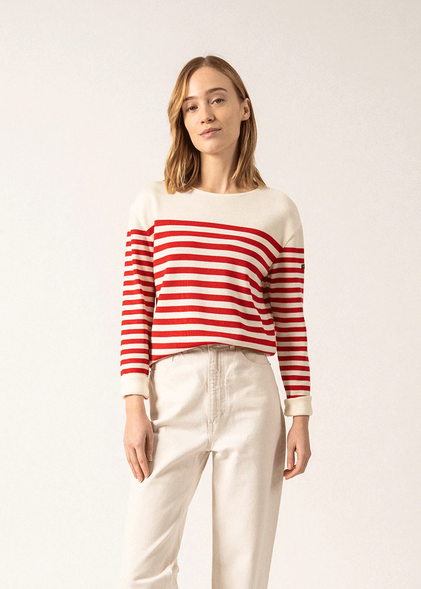 Ecrins Striped Jumper - in soft wool (ECUME/TULIPE)