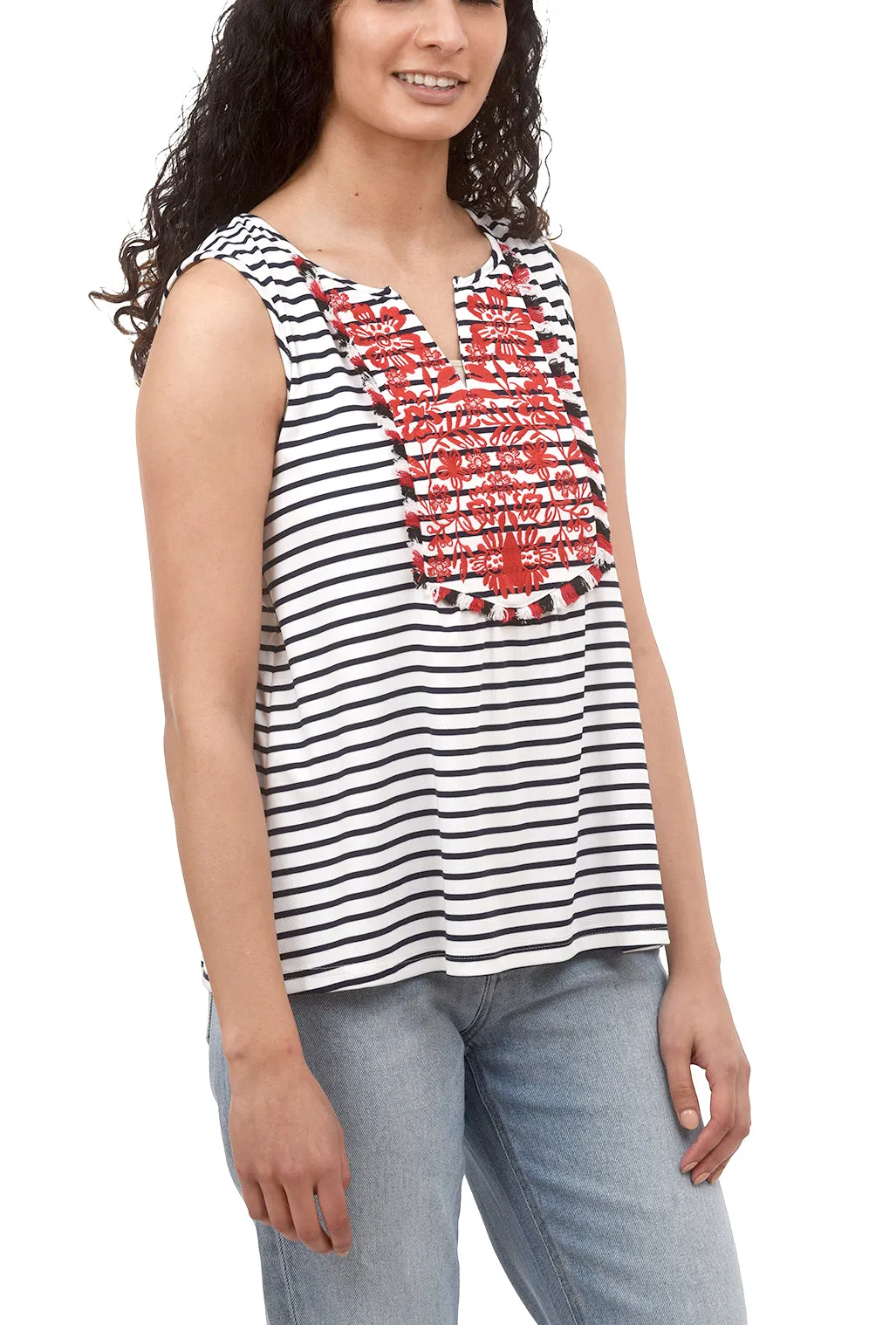 Embroidery Detail Knit Tank, Ecru