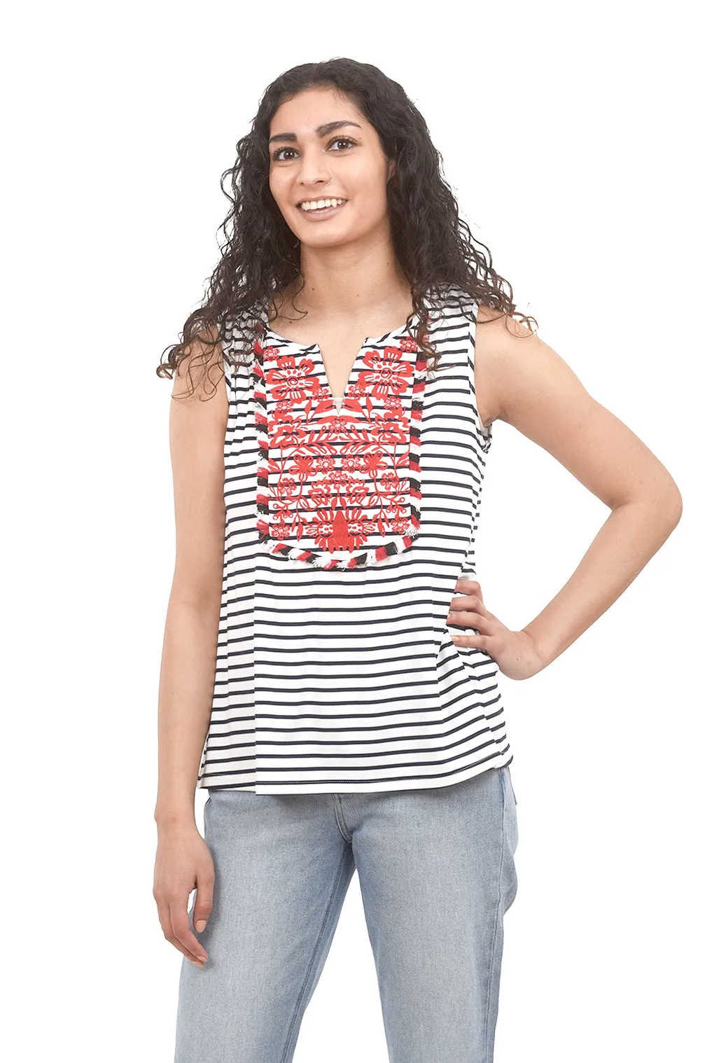 Embroidery Detail Knit Tank, Ecru