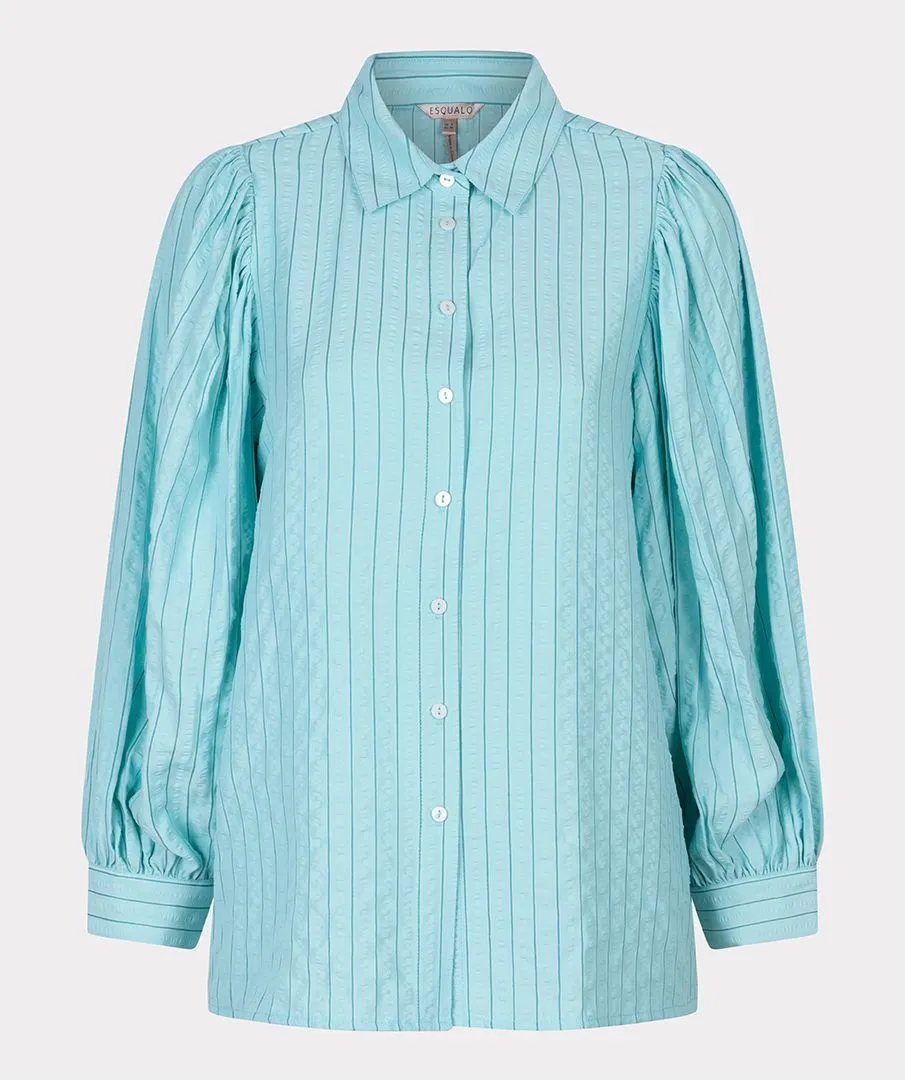 Esqualo Striped Seersucker Blouse in Pool Blue