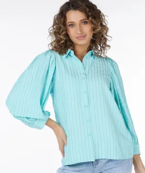 Esqualo Striped Seersucker Blouse in Pool Blue