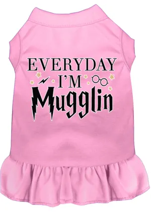 Everyday I'm Mugglin Screen Print Dog Dress Light Pink Med (12)