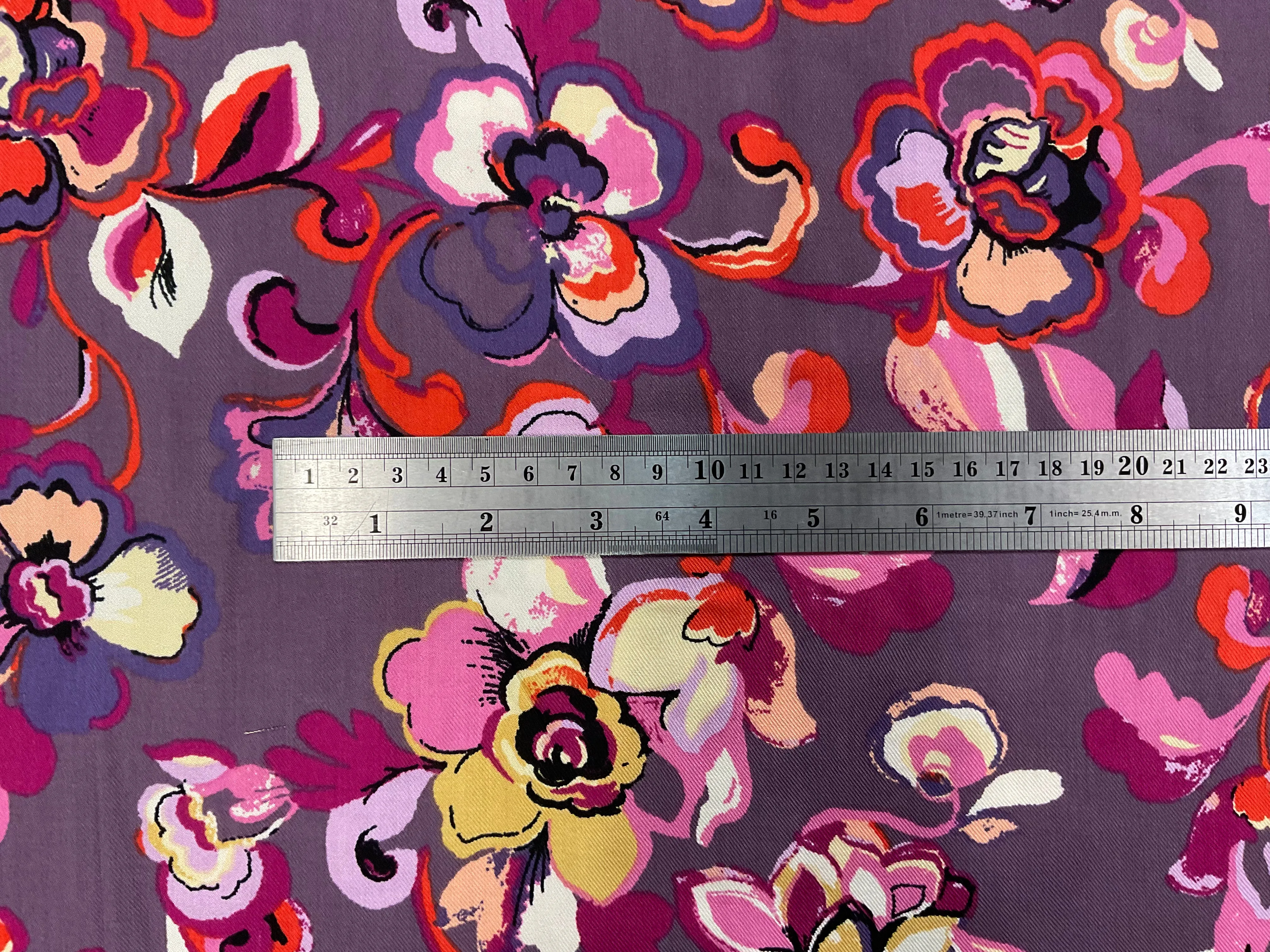 Fancy Flowers on Plum Viscose Twill