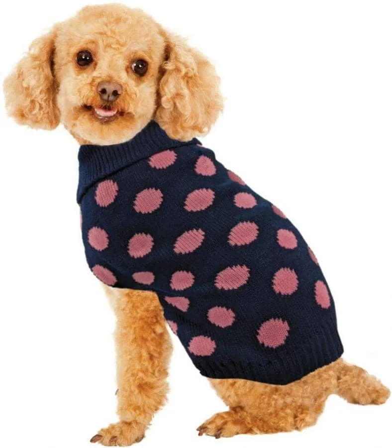 Fashion Pet Contrast Dot Dog Sweater Pink - X-Small