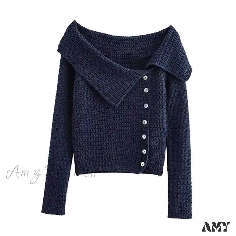 Female Fashion Top Solid Turn-Down Collar Long Sleeves Stylish Trendy Chic Cozy Comfortable Elegant Sweater