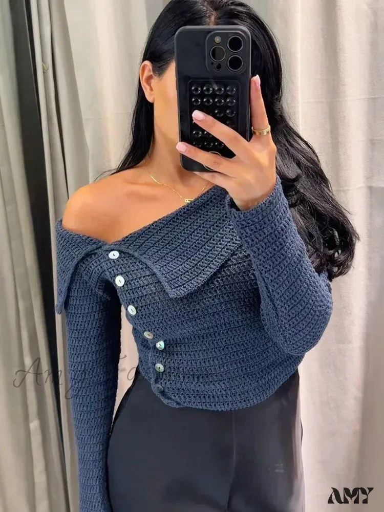 Female Fashion Top Solid Turn-Down Collar Long Sleeves Stylish Trendy Chic Cozy Comfortable Elegant Sweater