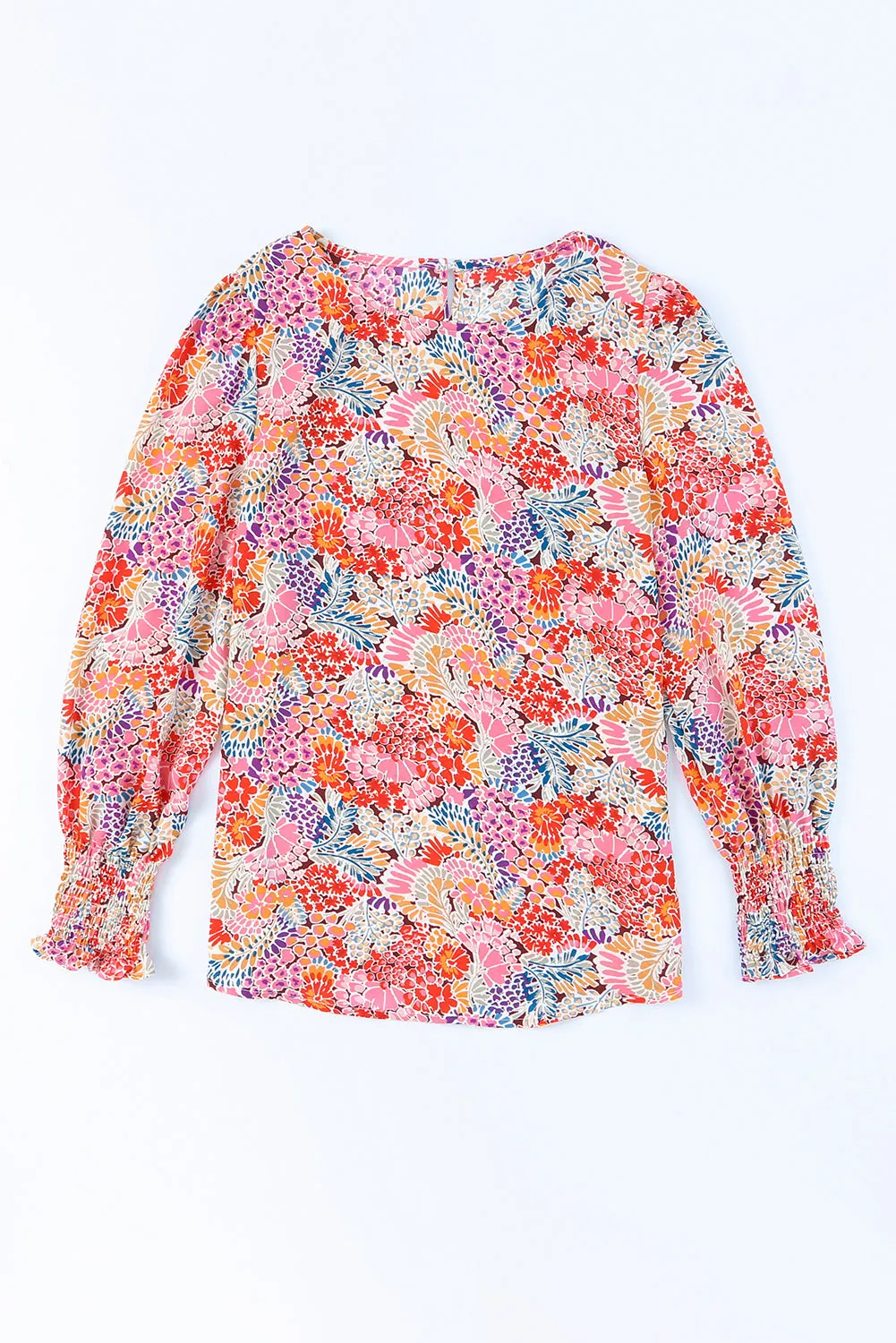 Floral Print Long Puff Sleeve Blouse