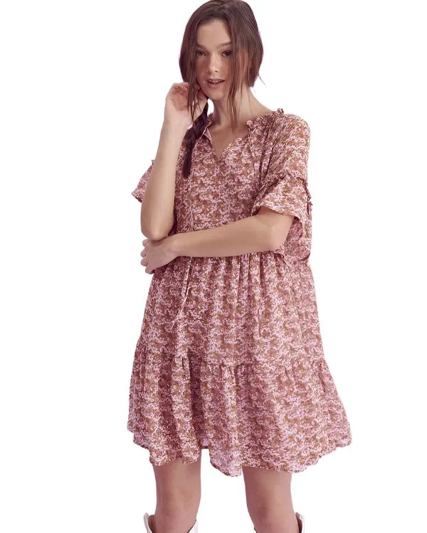 Floral print v-neck mini dress JBJ1054-1