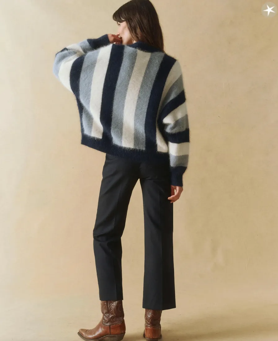 Fluffy Slouch Cardigan ~ Navy Stripe