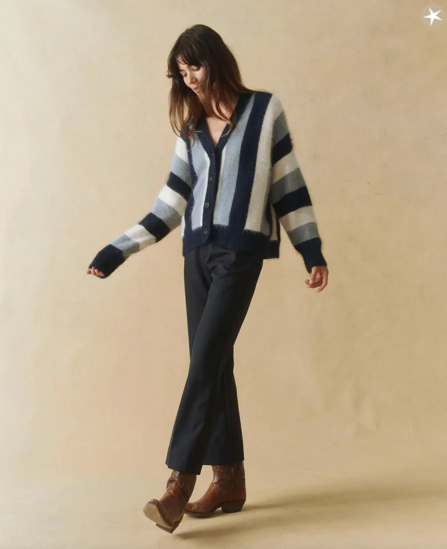 Fluffy Slouch Cardigan ~ Navy Stripe