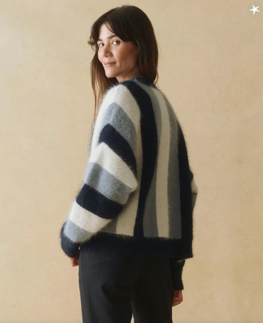 Fluffy Slouch Cardigan ~ Navy Stripe