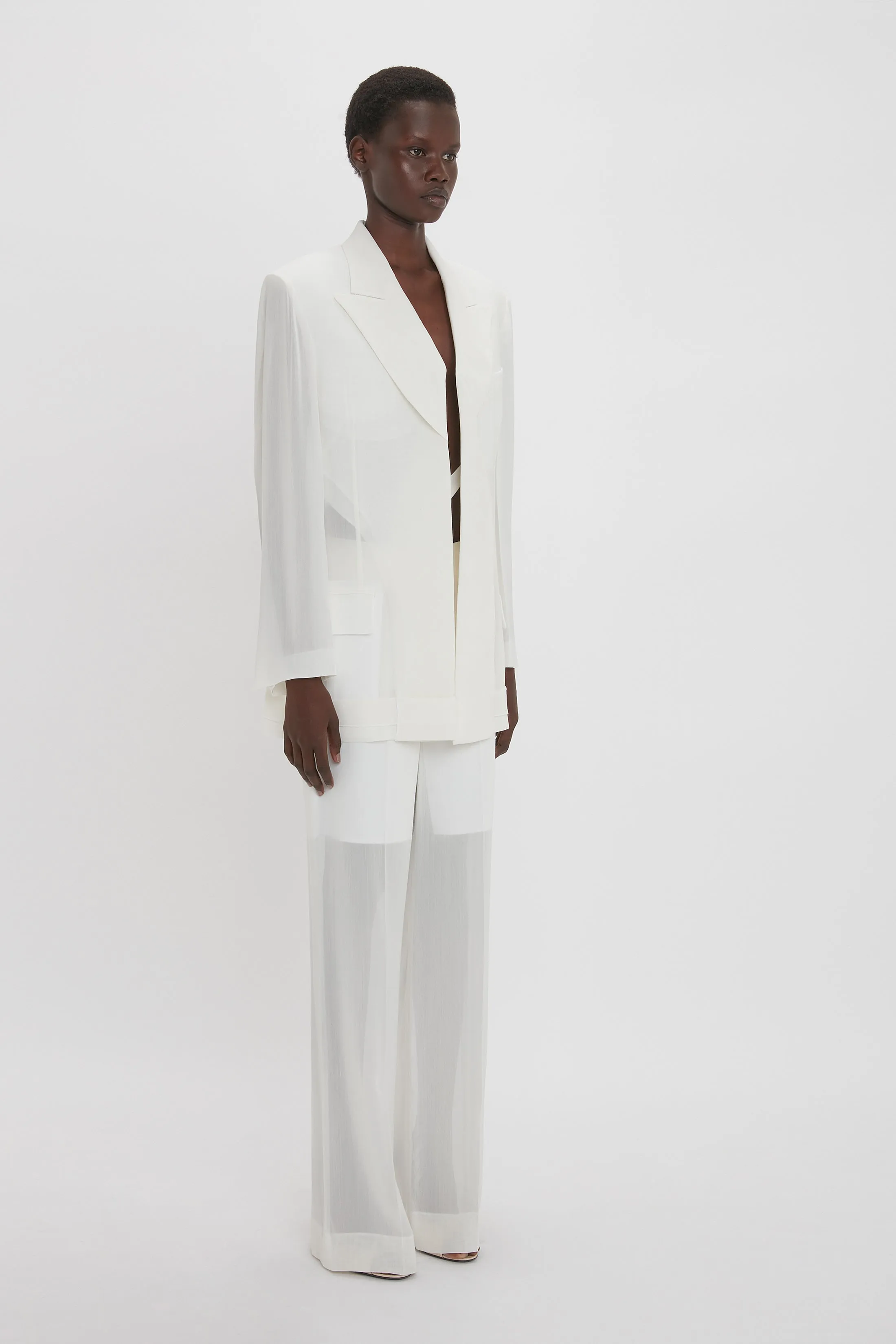 Fold Detail Tailored Jacket In White