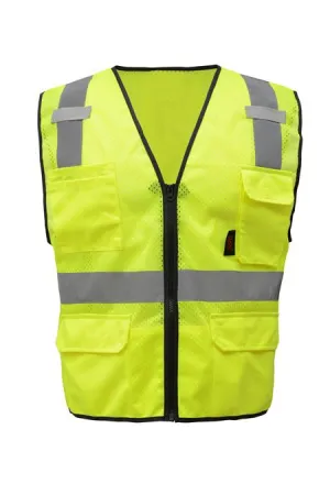 GSS Premium Class 2 Multi Purpose Mesh Zipper 6 Pockets Vest 1505 Lime