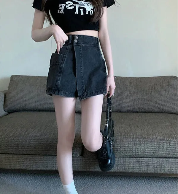 Irregular denim retro slim skirt