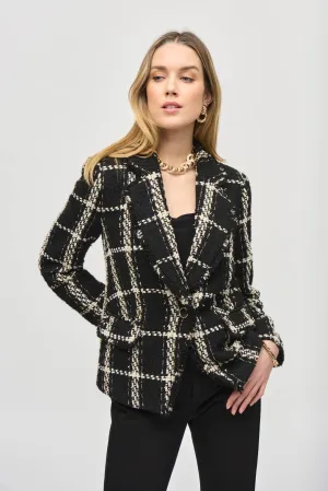 Joseph Ribkoff Black/Vanilla Plaid Bouclé Blazer Jacket 243960