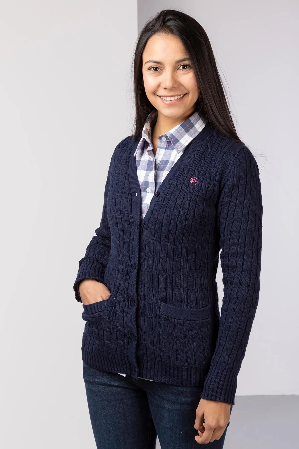 Ladies Cable Knit Cardigan with Pockets