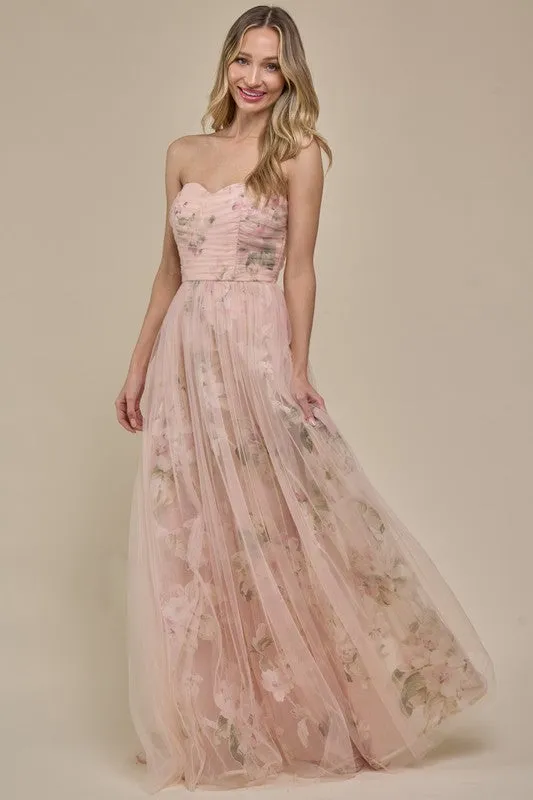 Light Pink Bestseller Organza Floral Gown