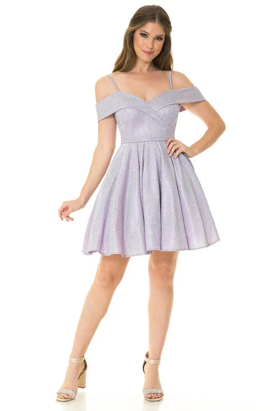 Light Purple Metallic Sweetheart Off Shoulder Short Dress