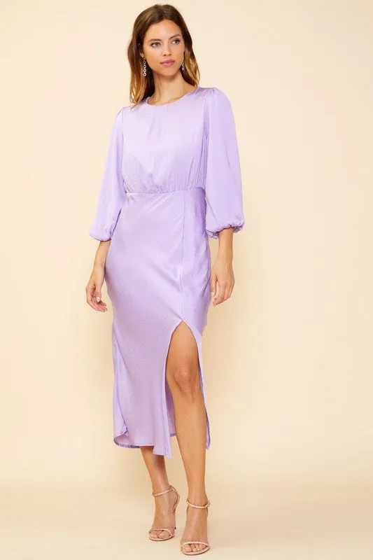 Lilac Midi Sleeve Front Slit Dress