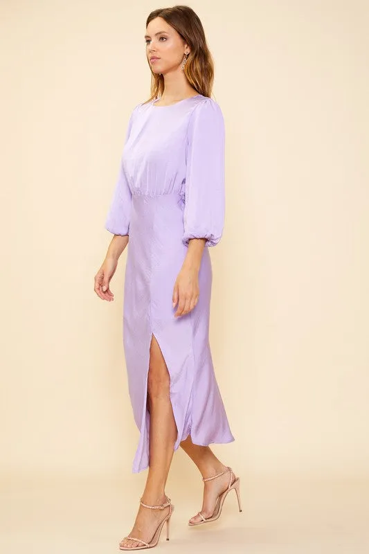 Lilac Midi Sleeve Front Slit Dress