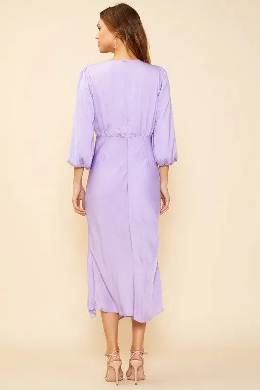 Lilac Midi Sleeve Front Slit Dress