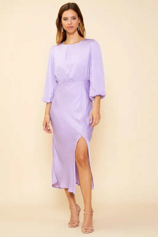 Lilac Midi Sleeve Front Slit Dress